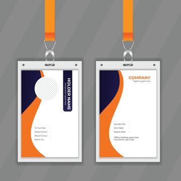 Customizable office stuff information card design mockup. Orange color professional Identity card design. Modern design template for membership card design. Editable and printable ID card design. 