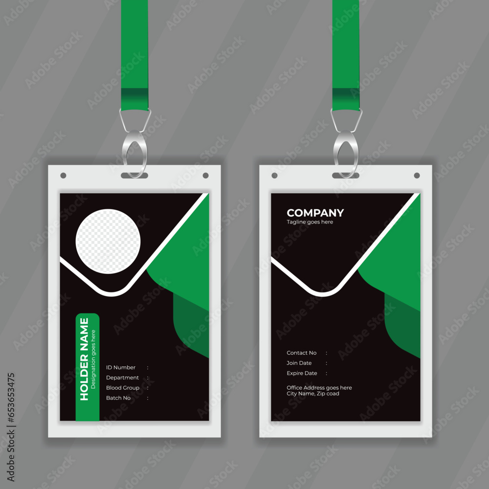 Poster simple and vector design layout for identity card design. green and black color double office statio