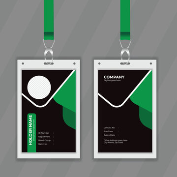 Simple and vector design layout  for identity card design. Green and Black color double office stationery design presentation. ID card design with vertical also geometrical design. 