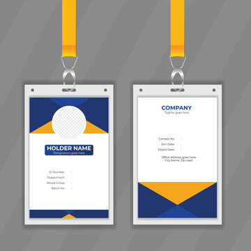 Simple design template for office stuff information card. Normal identity card design mockup with yellow and blue color also white background. Membership card design concept easy to customize file.