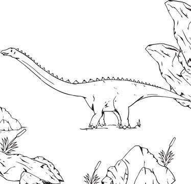 Hand drawn diplodocus illustration for children's picture book