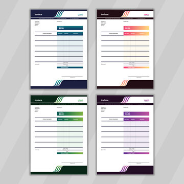 Black color deign template for corporate invoice with white background. Geometric design for finance document. Stylish design presentation for Business billing. Editable & customizable invoice design.