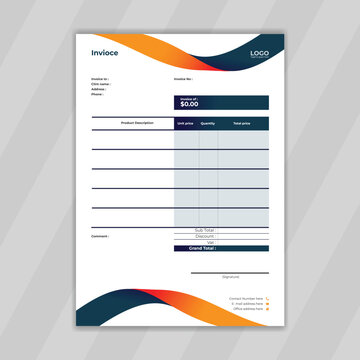 Colorful and stylish design for corporate invoice. Modern or abstract design concept for finance document. Editable design for billing with a4 page and white background. 