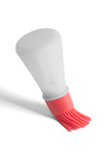 Close-up shot of an empty silicone oil bottle with basting brush. Bottle with a red cooking brush...