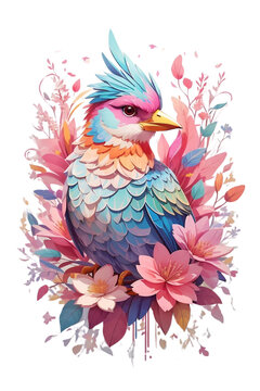colorful bird perched flowers clip art preview
