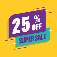 Twenty five 25% percent purple and green sale tag vector