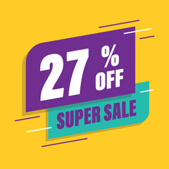 Twenty seven 27% percent purple and green sale tag vector