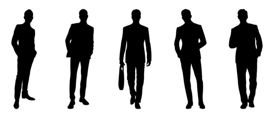 Silhouettes of business men.Group of standing business men.Vector illustration isolated on white background.