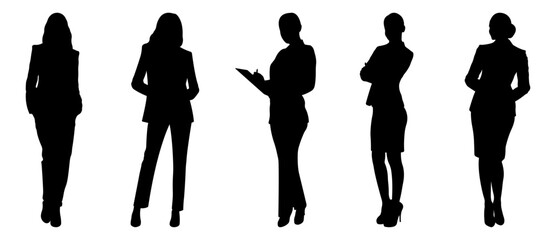 Silhouettes of business women.Group of standing business woman.Vector illustration isolated on white background.