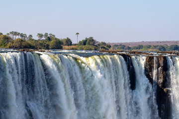 Close-up of the victoria falls in Zimbabwe, on a late afternoon.