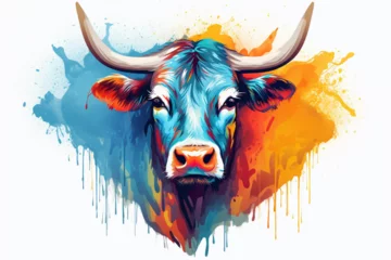 Crédence de cuisine en verre imprimé Crâne aquarelle watercolor style design, design of a buffalo