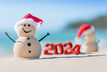 Shoreside Snowmen: Seaside Celebration. Creative design concept with 3d numbers for the new year