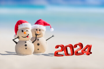 Shoreside Snowmen: Seaside Celebration. Creative design concept with 3d numbers for the new year