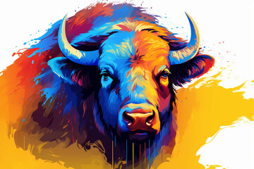 watercolor style design, design of a bison
