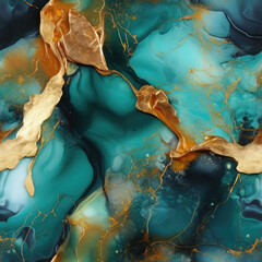 Seamless Abstract Purple And Blue Alcohol Ink Waves With Gold Veins Textures