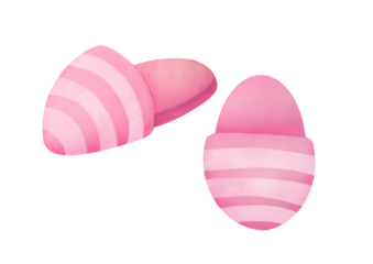 Pajama party. pink striped funny fluffy comfort slippers on transparent background. cute slumber illustration watercolor style for kids. comfortable delicate home shoes. Good night