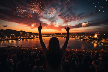 Fototapeten Crowd of people celebrating New Year eve in Rio de Janeiro, Brasil - Generative AI © Davide Angelini