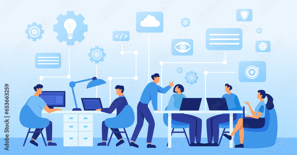 Wall mural vector of a team of people working on a new project in an open space office