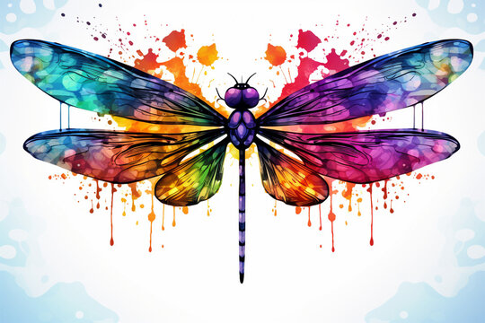 watercolor style design, design of a dragonfly
