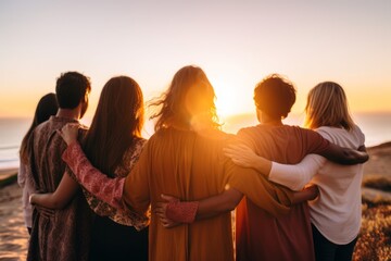 friendship gathering between men and women under the sunset generative ai - Powered by Adobe