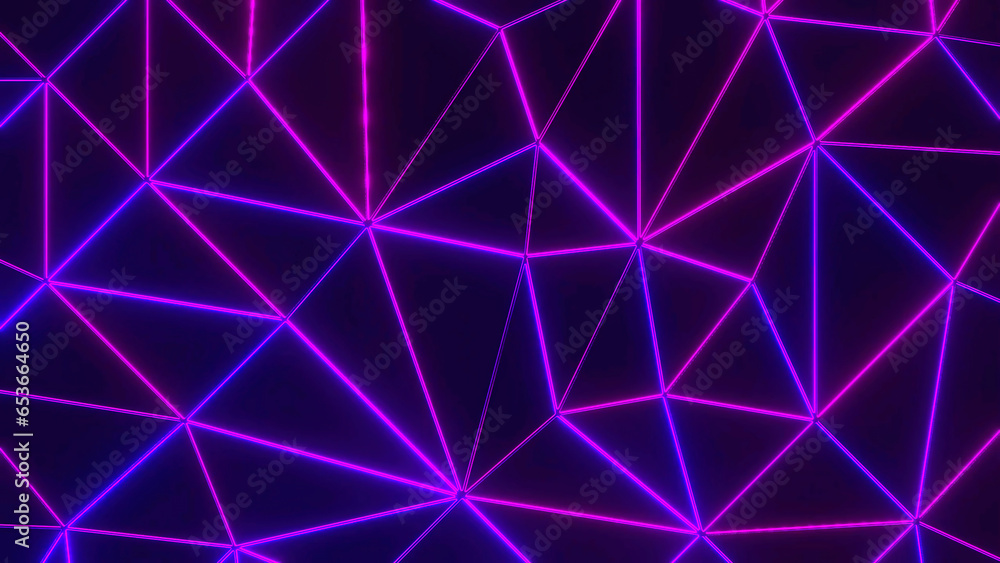 Poster digital connected lines moving in abstract space. design. network pink grid structure on a black bac