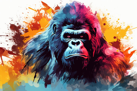 watercolor style design, design of a gorilla