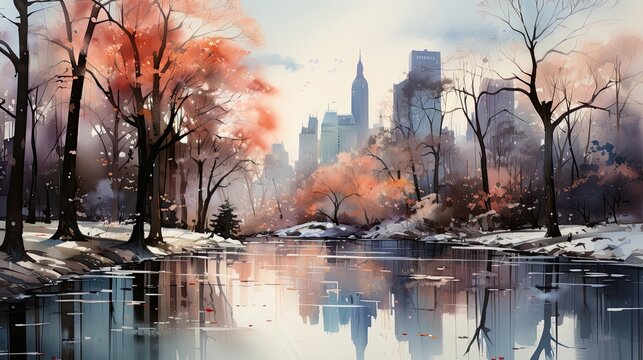 Beautiful watercolors of London city parks.