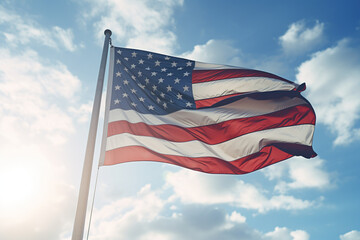 USA flag flying on the blue sky