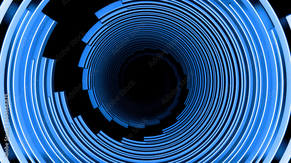 Poster abstract spinning sci fi spiral on a black background. design. rotating bending lines creating effec