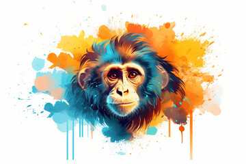 watercolor style design, design of an orangutan
