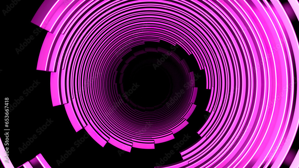 Poster abstract spinning sci fi spiral on a black background. design. rotating bending lines creating effec