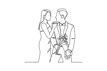 Mariage partner. Hand drawn style vector design illustrations, Newlyweds holding hands, hugging, wedding minimalist concept. Element for wedding.