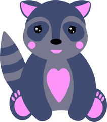 A raccoon with a heart, a cute raccoon with a smile, a raccoon in love, vector illustration EPS10