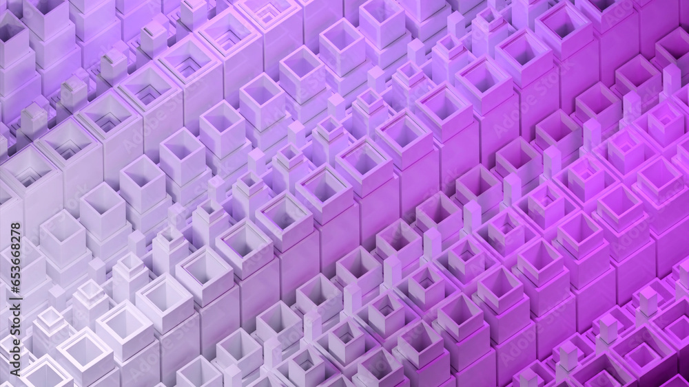 Poster colored square tubes go up and down. design. colorful gradient motion of rows of squared bars.