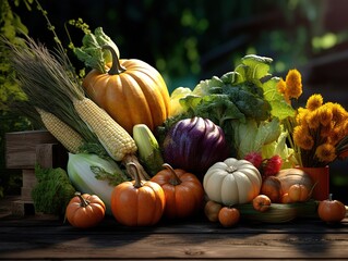 Autumn vegetables, harvest, vegetable, fall, colorful background, wallpaper, Generative AI