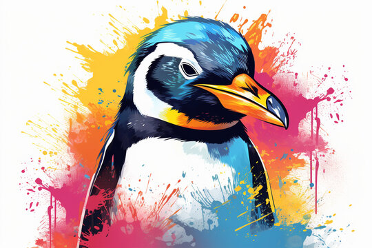 watercolor style design, design of a penguin