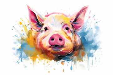 Fotobehang watercolor style design, design of a pig © imur