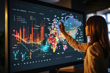 Business finance data analysis chart. Financial management technology. KPI panel on a virtual screen.