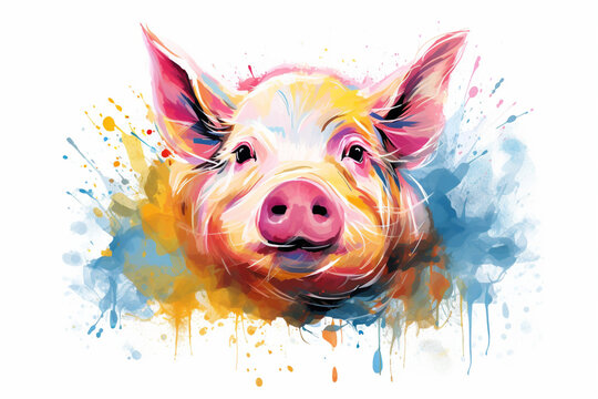 watercolor style design, design of a pig
