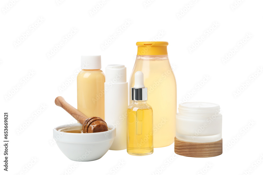 Wall mural png, honey cosmetics, self care products, isolated on white background