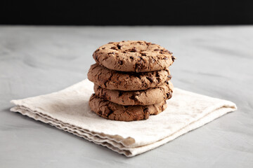 Fresh Dark Chocolate Chip Cookies, low angle view.