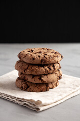 Fresh Dark Chocolate Chip Cookies, low angle view.