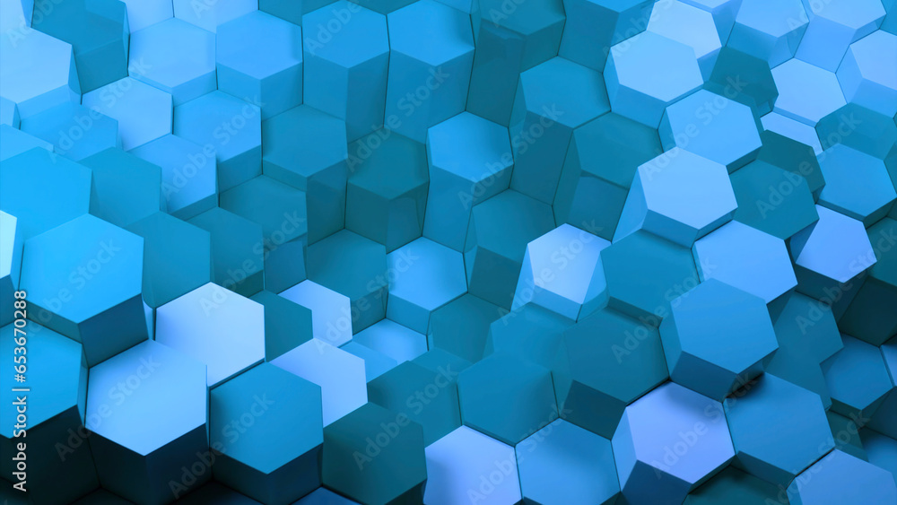 Poster abstract hexagons moving up and down randomly. design. moving grid of hexagons with light and shadow