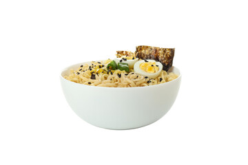 PNG, instant noodles, in a plate, isolated on a white background.