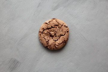 Fresh Dark Chocolate Chip Cookie, top view. Flat lay, overhead, from above.