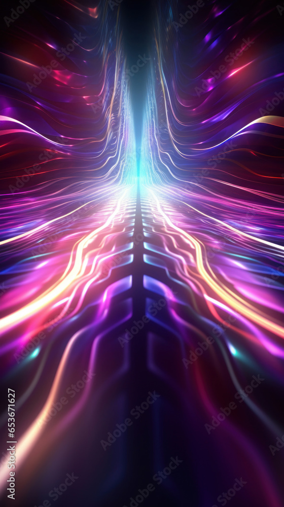Poster abstract background with colorful glowing neon moving high speed line and wave and bokeh lights hori