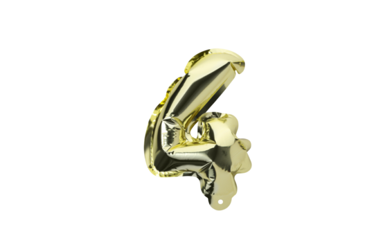 PNG,Festive number 4 made of golden balloons, isolated on white background