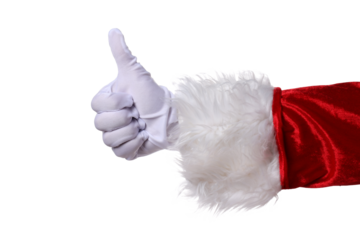 PNG, hand of Santa Claus with finger up, isolated on white background