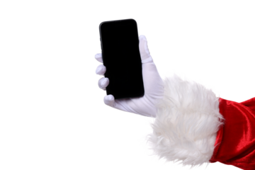 PNG,Santa's hand with smartphone, isolated on white background