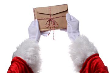 PNG,Santa's hand with an envelope, isolated on white background